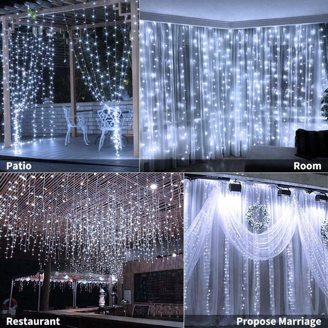 NEW 300 LED REMOTE 8 MODES TIMER WINDOW CURTAIN LIGHTS 9.8 FT 57WCL in Indoor Lighting & Fans in Edmonton - Image 2
