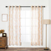 Orren Ellis Semi Sheer Voile Curtains For Living Room And Bedroom With Wave Print And Grommets Top,soft And Lightweight