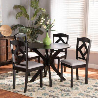 Lark Manor Polkville Modern Transitional Grey Fabric Upholstered And Dark Brown Finished Wood 5-Piece Dining Set