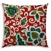 East Urban Home 17" X 17" Read And Green Blown Seam Floral Lumbar Indoor Outdoor Pillow