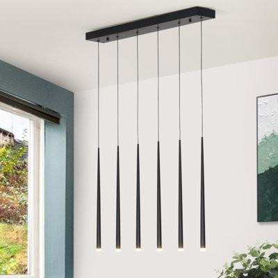 Everly Quinn Modern 6 Lights Rectangle Cone Pendant Light L 36.2" Black For Dinning Room Coffee Bar in Indoor Lighting & Fans in Québec