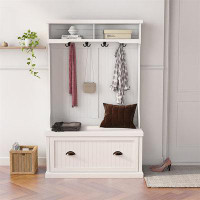 Orren Ellis Entryway Hall Tree With Coat Rack 4 Hooks And Storage Bench Shoe Cabinet White