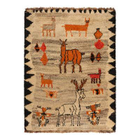 Rug & Kilim Rare Vintage Gabbeh Tribal Rug In Beige With Orange Pictorial Patterns