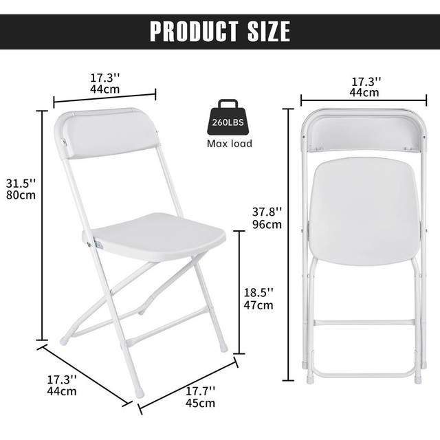 NEW 4 PACK PLASTIC FOLDING CHAIR WHITE 350 LBS 568097 in Other in Alberta - Image 4