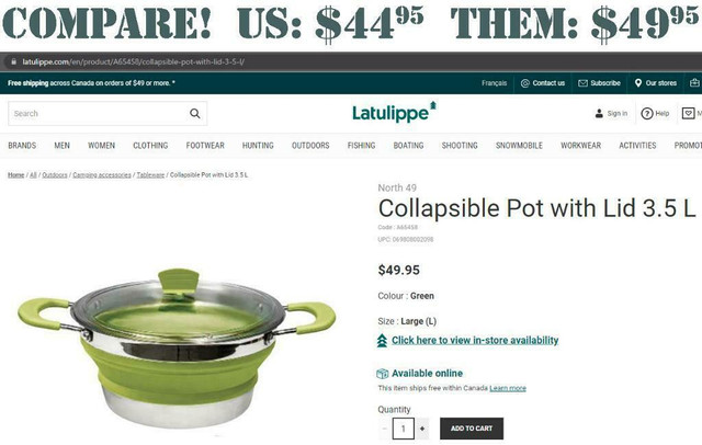 NORTH 49® 3.5 L COLLAPSIBLE POT -- Opens and folds in seconds for compact packaging! in Kitchen & Dining Wares - Image 3