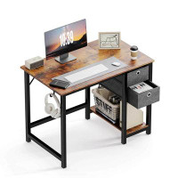 17 Stories Modern Simple Style Home Office Writing Desk With 2-Tier Drawers Storage