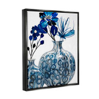 Stupell Industries Modern Blue Floral Ornate Vase Framed Floater Canvas Wall Art By Jesse Keith