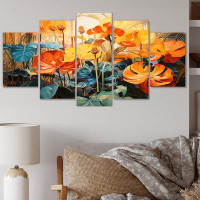 Winston Porter Orange Green Tropical Plants IV - Tropical Canvas Art Print - 5 Panels