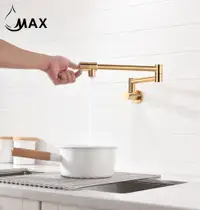 Pot Filler Faucet Double Handle Modern Contemporary Wall Mounted 20 With Accessories Shiny Gold Finish