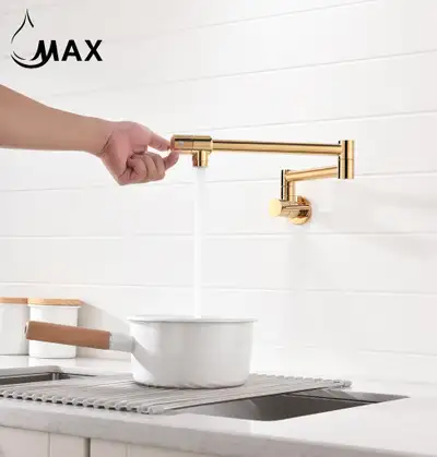 Pot Filler Faucet Double Handle Modern Contemporary Wall Mounted 20 With Accessories Shiny Gold Finish