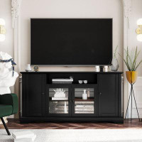 Red Barrel Studio Rothsay TV Stand for TV up to 65in with 2 Tempered Glass Doors Adjustable Panels