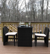 Patio 3 Piece Outdoor Cushioned Wicker Bistro Set, Small Dining Table and Chairs, Brown