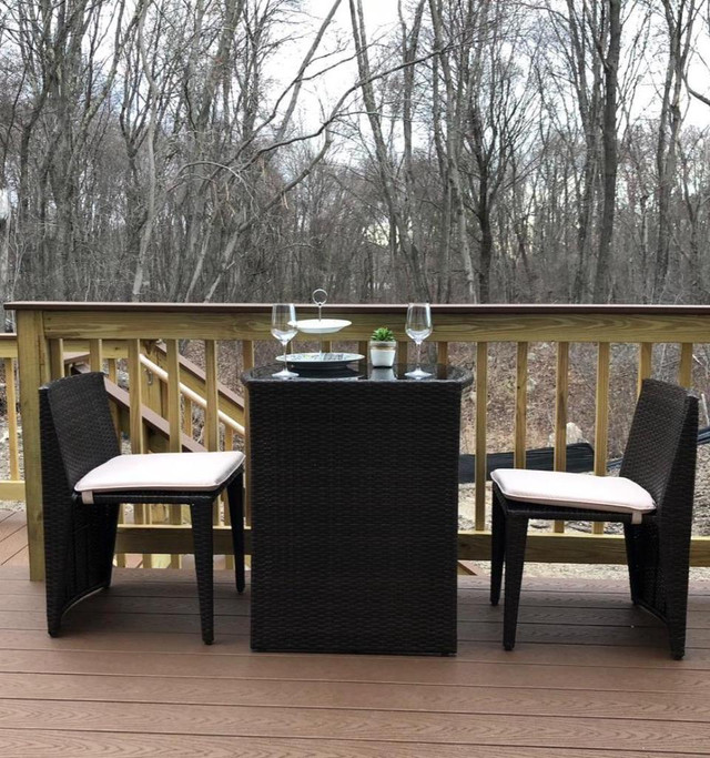Patio 3 Piece Outdoor Cushioned Wicker Bistro Set, Small Dining Table and Chairs, Brown in Patio & Garden Furniture