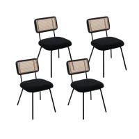 Corrigan Studio Modern Dining Chairs With Octagonal Rattan Backrests And Lamb's Wool Seats, Premium Black-Framed Side Ch