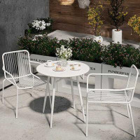 Latitude Run® Courtyard Simple Tea Table And Chair Milk Tea Shop Cafe Leisure Area White Balcony Outdoor Iron Table And