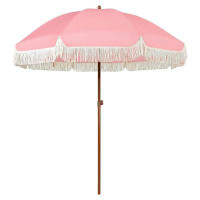Arlmont & Co. 7ft Patio Umbrella with Fringe Outdoor Tassel Umbrella