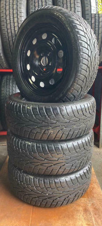 ***WINTER PACKAGE*** USED  SET of 4 RIMS & TIRES ~~ 235/55R17  :  FORD OEM STEEL RIMS AND TPMS (5x108) 85%