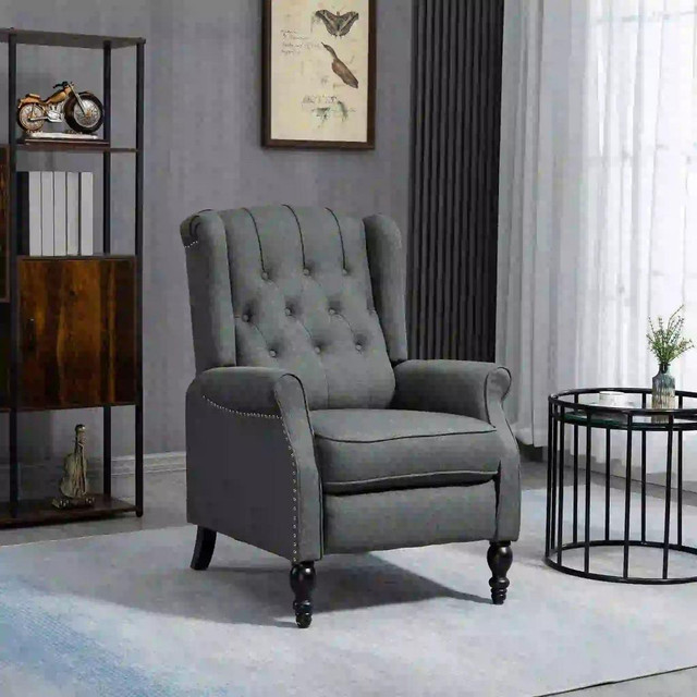 WINGBACK RECLINING CHAIR WITH FOOTREST, BUTTON TUFTED RECLINER CHAIR WITH ROLLED ARMRESTS FOR LIVING ROOM, DARK GREY in Chairs & Recliners - Image 2