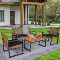 Ebern Designs 4-Piece Patio Furniture Set Outdoor Furniture Wood Table Top Light Brown