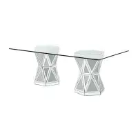Everly Quinn Julienne Double Pedestal Dining Table with Glass Top