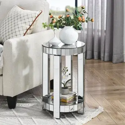Mirror end table: The mirror round coffee table has high reflectivity increasing space. The interior...