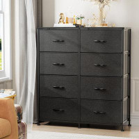 The Twillery Co. Conanso Dresser for Bedroom with 8 Drawers, Storage Tower with Fabric Bins, Black