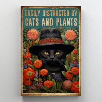 Trinx Cats And Plants 1 - 1 Piece Rectangle Graphic Art Print On Wrapped Canvas