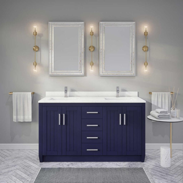 Jack - 48, 60 & 75 In Bathroom Vanity/ Quartz CT & Drawer Organizer in 3 Finishes (Navy Blue, Pepper Grey or White) ABSB in Cabinets & Countertops - Image 2