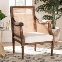 Alcott Hill Baxton Studio Desmond Traditional French Beige Fabric And Walnut Brown Finished Wood Accent Chair