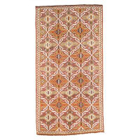 Pasargad One-of-a-Kind Kilim Hand-Knotted 2010s 5'4" x 10'4" Wool Area Rug in Brown/Pink/White/Orange