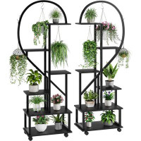 Arlmont & Co. 6 Tier Tall Plant Stand Metal Indoor Plant Stand With Detachable Wheels Half Heart Shape Plant Stands