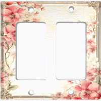 WorldAcc Metal Light Switch Plate Outlet Cover (Pink Flower White - Double Rocker)