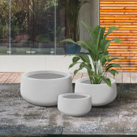 Latitude Run® Kante 3 Piece 19.6", 15.7", and 11.8"W Round Concrete Elegant Planters, Outdoor Indoor Modern Planter Pots