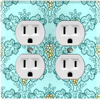 WorldAcc Metal Light Switch Plate Outlet Cover (Damask Yellow Grapes Teal Leaves - Single Toggle)