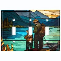 WorldAcc Metal Light Switch Plate Outlet Cover (Fishing Father Son Bonding Art - Triple Toggle)