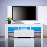Ivy Bronx Black Particle Board TV Stand With LED Light And Drawer (51.19 In. W X13.78 In. Dx17.72 In. H)