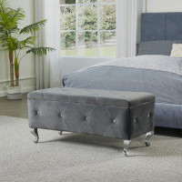 House of Hampton Mayfair Large Upholstered Storage Benches Footrest With Crystal Buttons For Living Room Entryway