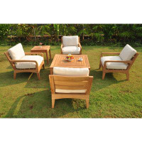 Teak Smith 6 Pc Lounge Chair Set: 4 Lounge Chairs, Coffee & SideTable + Cushions in Sunbrella #57003 White-33" H x 36" W