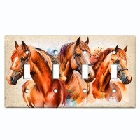 WorldAcc Metal Light Switch Plate Outlet Cover (Cute Horse Family Animal - Quadruple Toggle)