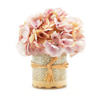 Primrue Pink Hydrangea In Label Glass Vase With Raffia Knot Tie F156BED8864748C3AF70E817A4EFB825