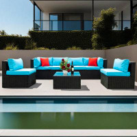 Latitude Run® 5 Piece Patio Furniture Set Outdoor Rattan Sectional Sofa