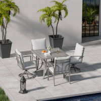 HAPPATIO 5-Piece Aluminum Patio Dining Set With 2 Swivel Dining Chairs And 2 Dining Chairs And Washable Cushions
