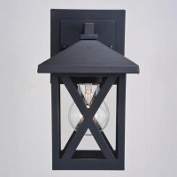 Gracie Oaks Keyshawna Aluminum 1 Light Black Transitional Outdoor Wall Lantern Clear Glass