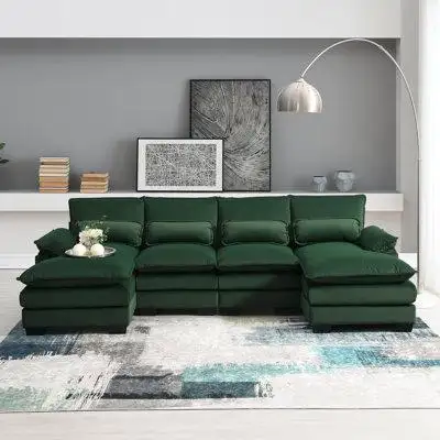 Everly Quinn [video] New 110*55" Modern U-shaped Sectional Sofa With Waist Pillows - 6-seat Sleeper Couch With Chaise Lo