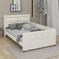 Latitude Run® Full Size Upholstered Platform Bed With Guardrail, Storage Headboard And Footboard
