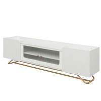 Mercer41 On-trend White Faux Marble Top Tv Stand, Sleek Design With Fluted Glass & Gold Base, Fits Tvs Up To 70''