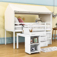 Harper Orchard Lonon Kids Twin Size Wood Loft Bed with Shelves and Drawers