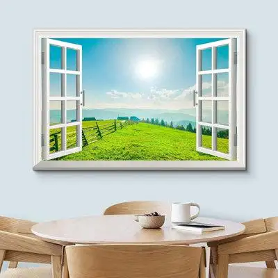 IDEA4WALL Window View Landscape Green Forest Meadow Nature Wilderness On Canvas Print