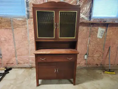 ONLINE AUCTION: Antique Wood And Glass Kitchen Hutch