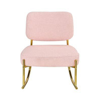 Mercer41 Comfortable Pink Teddy Suede Rocking Chair with Golden Legs, Perfect for Living Room,Bedroom,Office